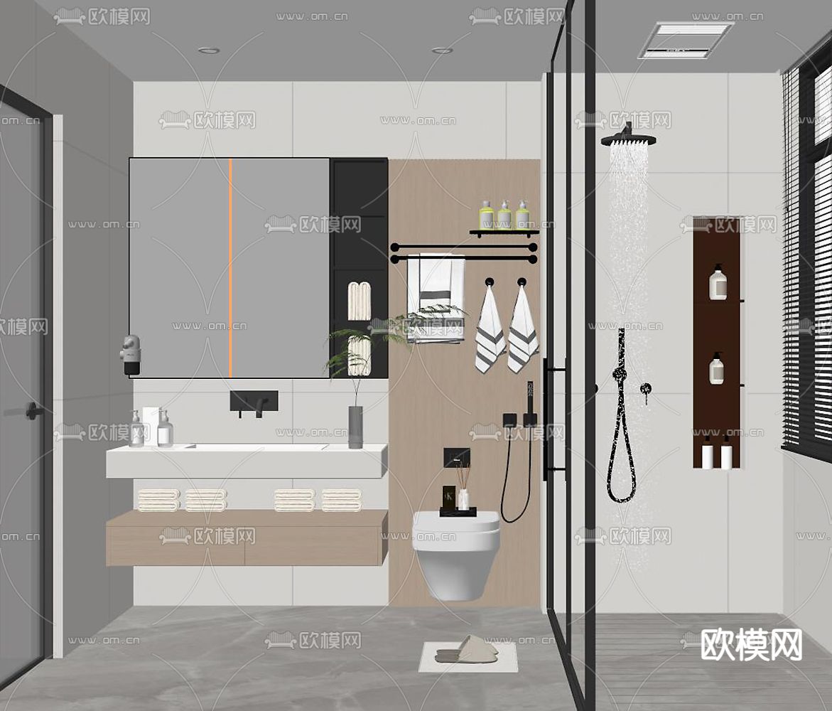 现代卫生间 浴室su模型下载（渲染图1）