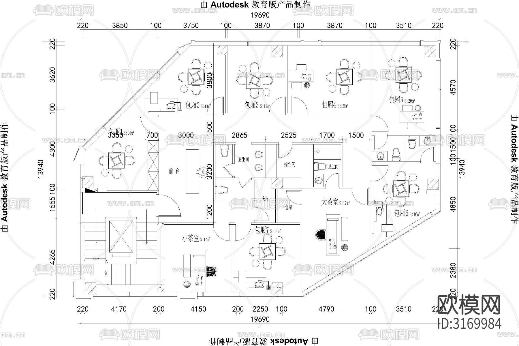 棋牌室 会所娱乐空间平面cad图库下载（渲染图6）