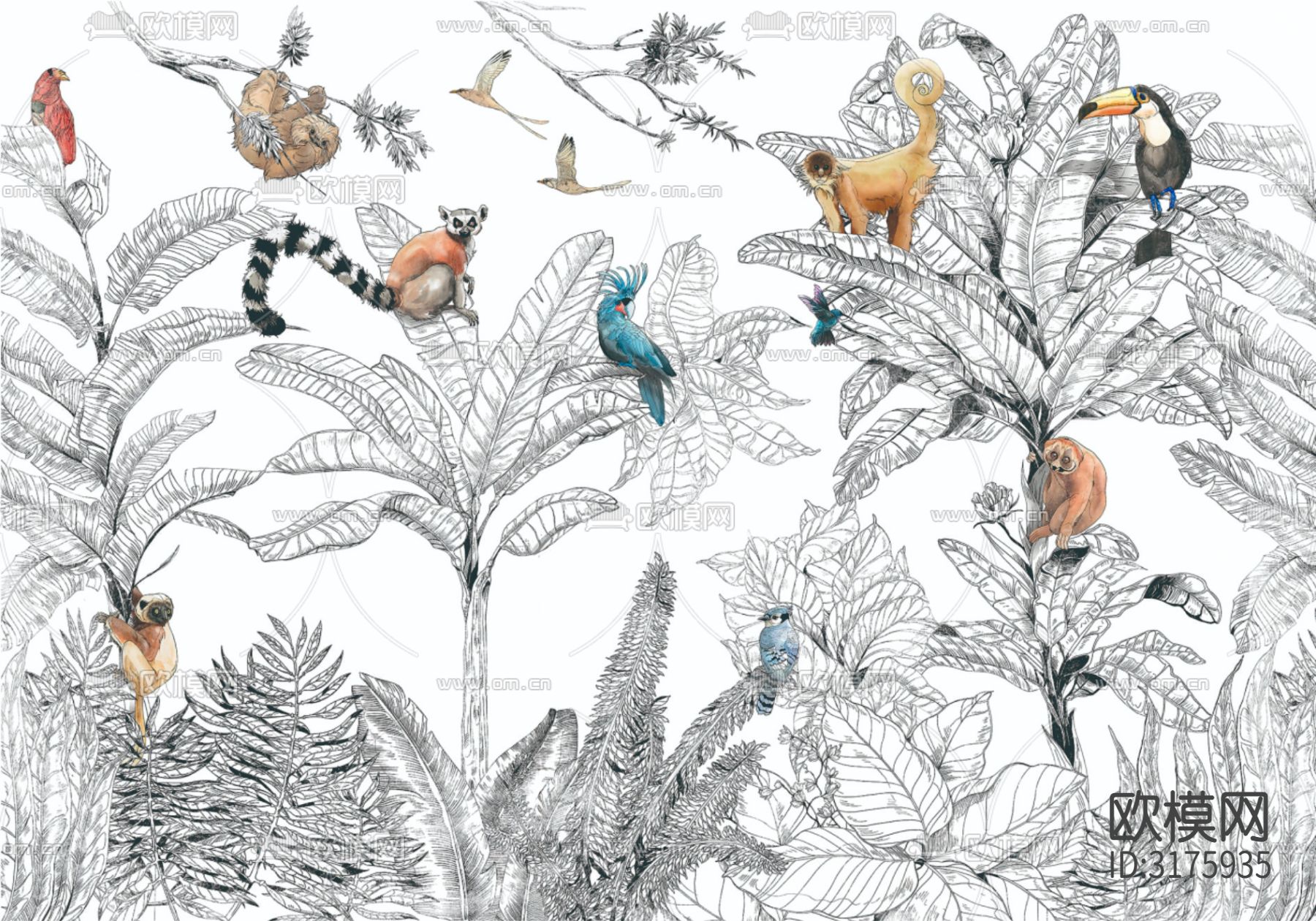 新中式十二生肖装饰壁纸贴图下载