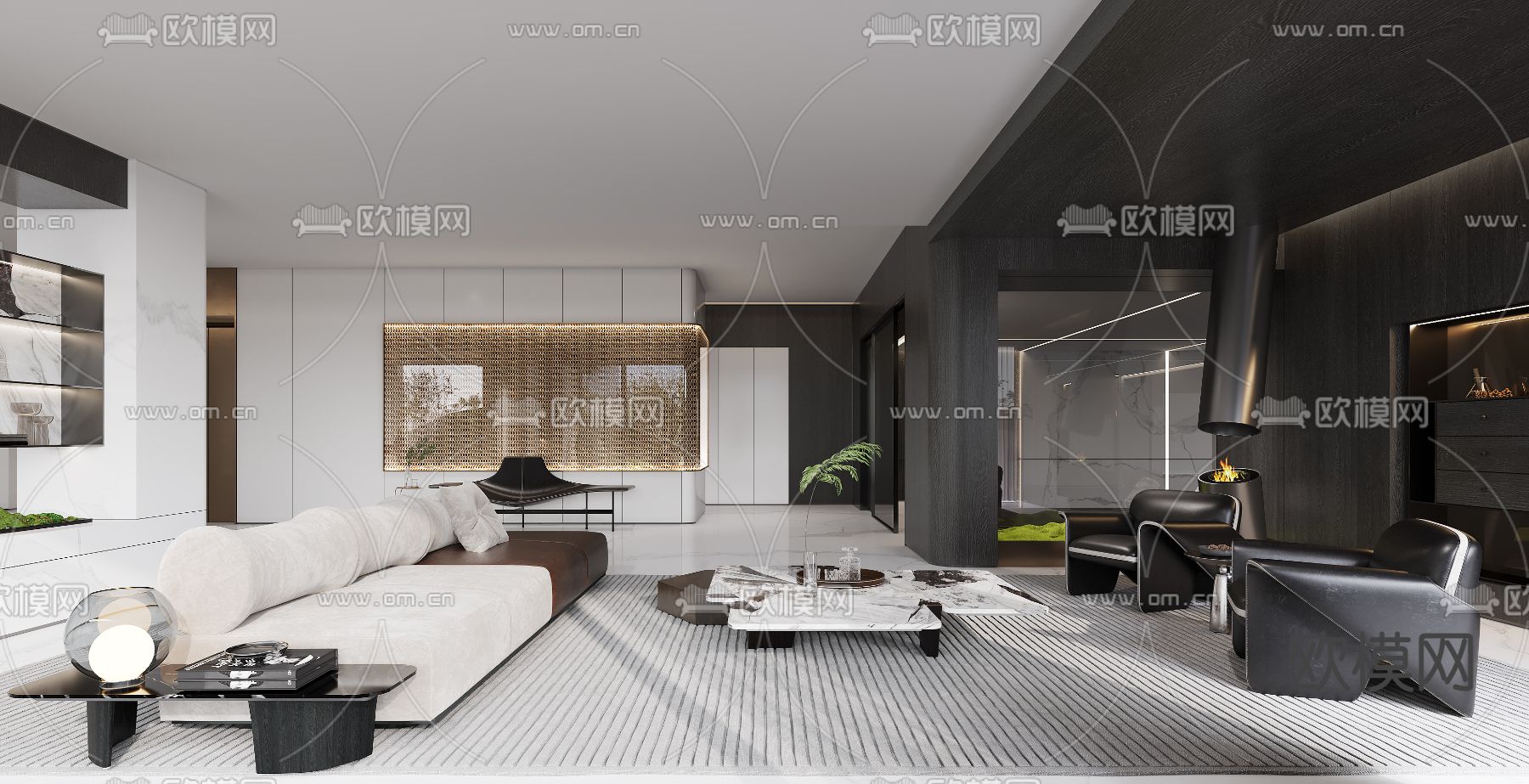 轻奢地下室 休闲室 品茶室3d模型下载（渲染图1）