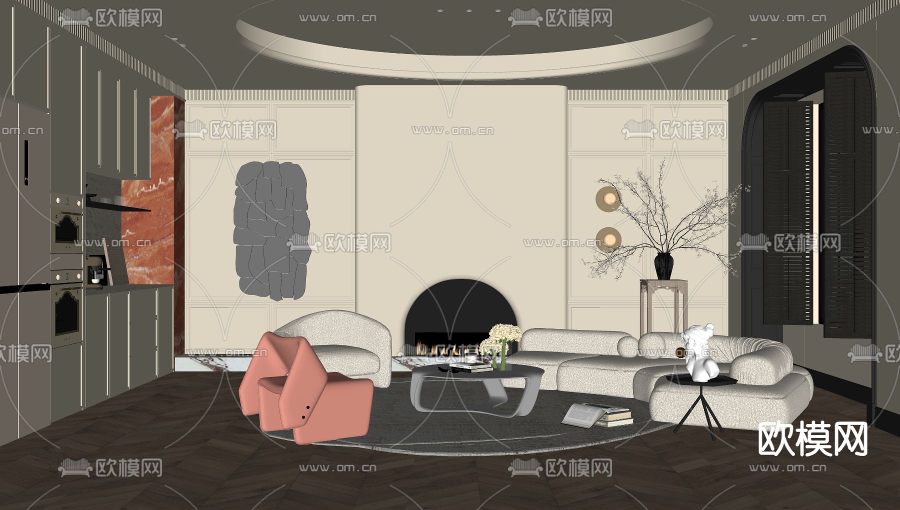 法式客厅su模型下载（渲染图2）