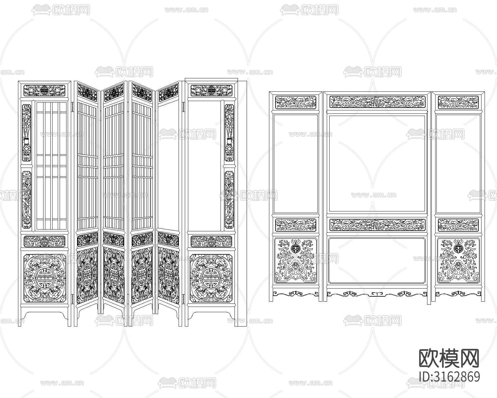 折叠屏风挂画cad图库下载（渲染图9）