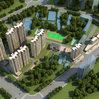  住宅小区鸟瞰su模型 