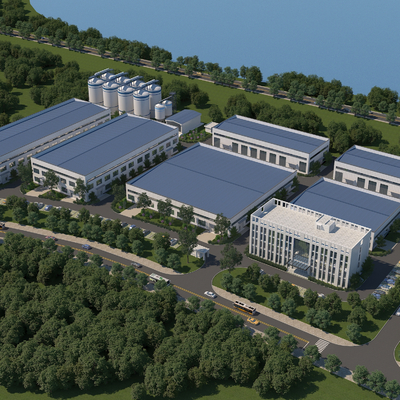  厂房 仓库 车间 厂区鸟瞰su模型 