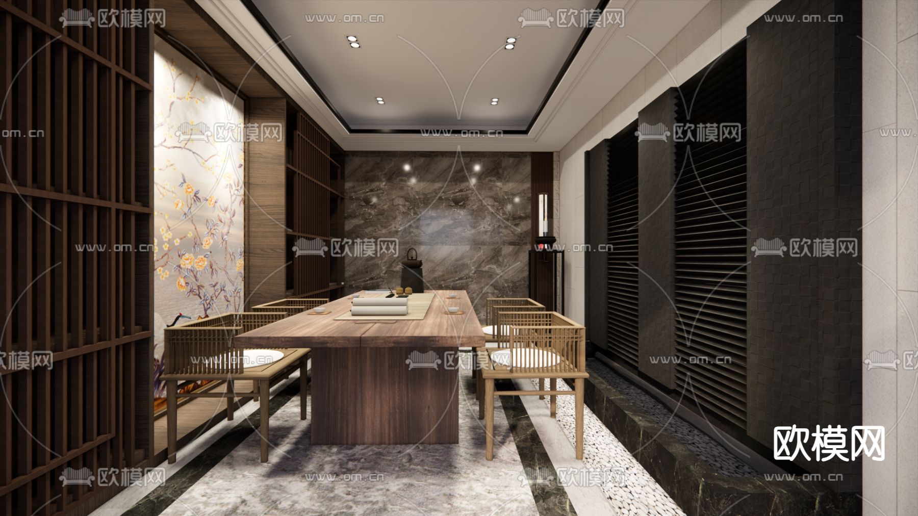 中式茶室su模型下载（渲染图3）