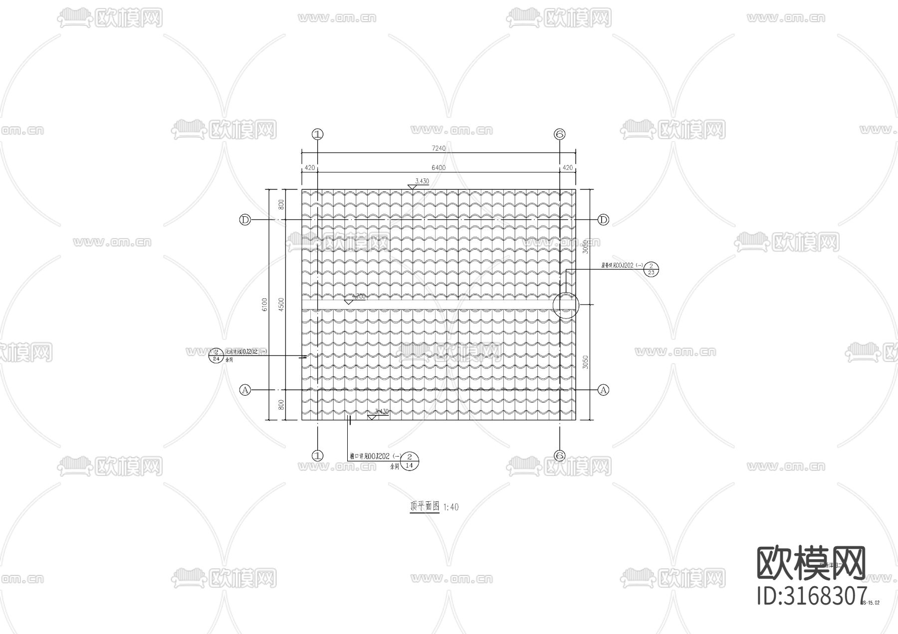 新中式公园卫生间cad施工图下载（渲染图2）
