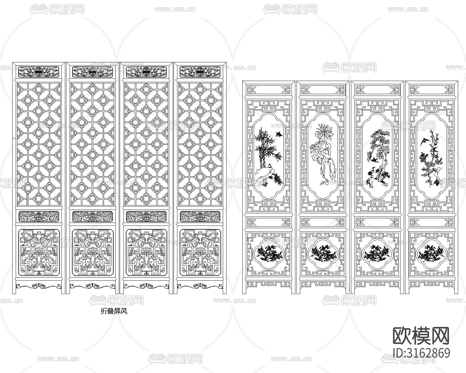 折叠屏风挂画cad图库下载（渲染图4）