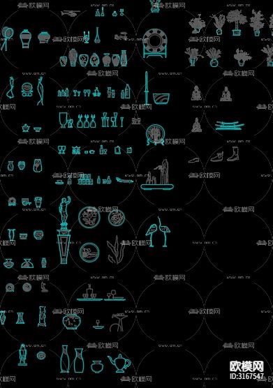 饰品 摆件装饰立面cad图库下载（渲染图2）