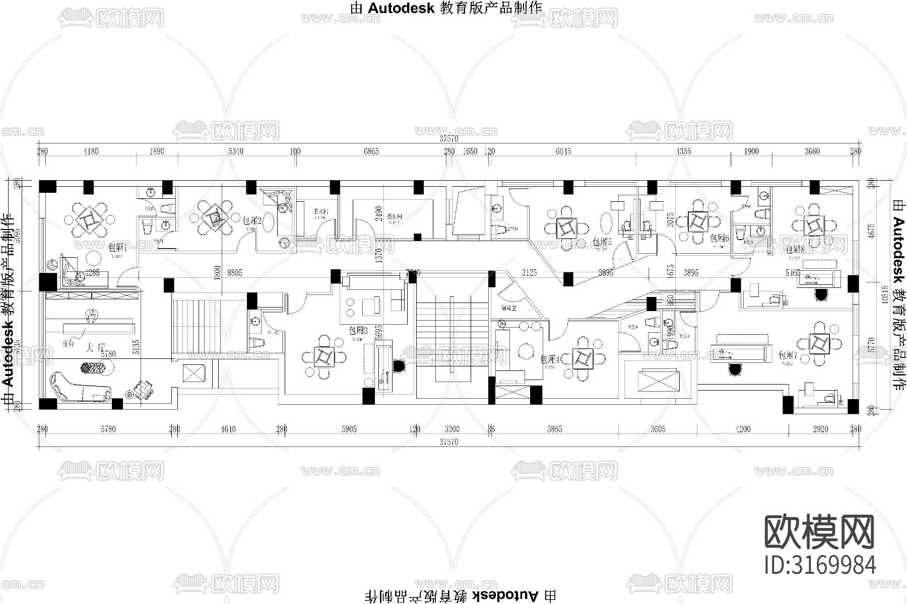 棋牌室 会所娱乐空间平面cad图库下载（渲染图5）