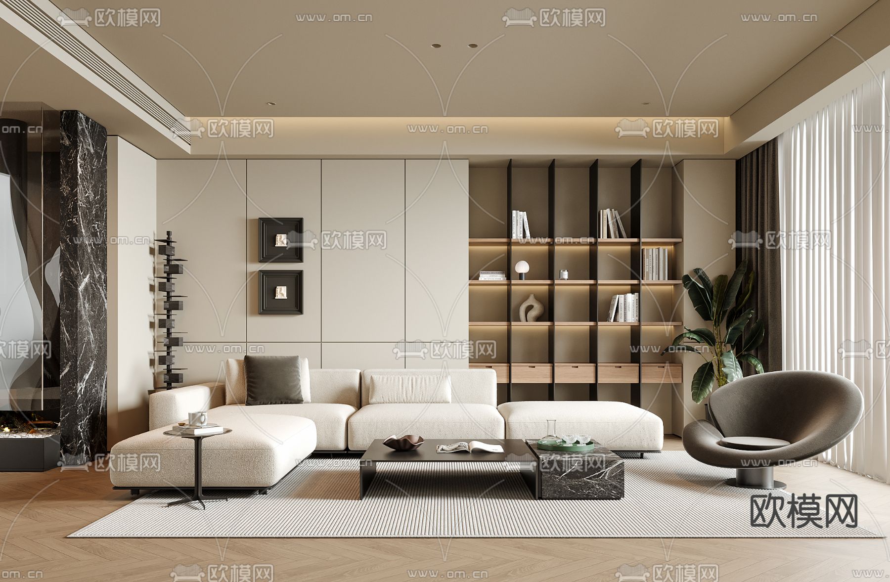 现代客厅su模型下载（渲染图2）