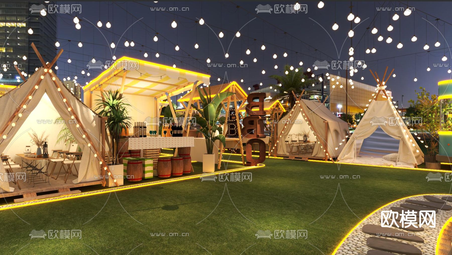 露营餐厅 网红餐厅 商业外摆 大排档3d模型下载（渲染图2）