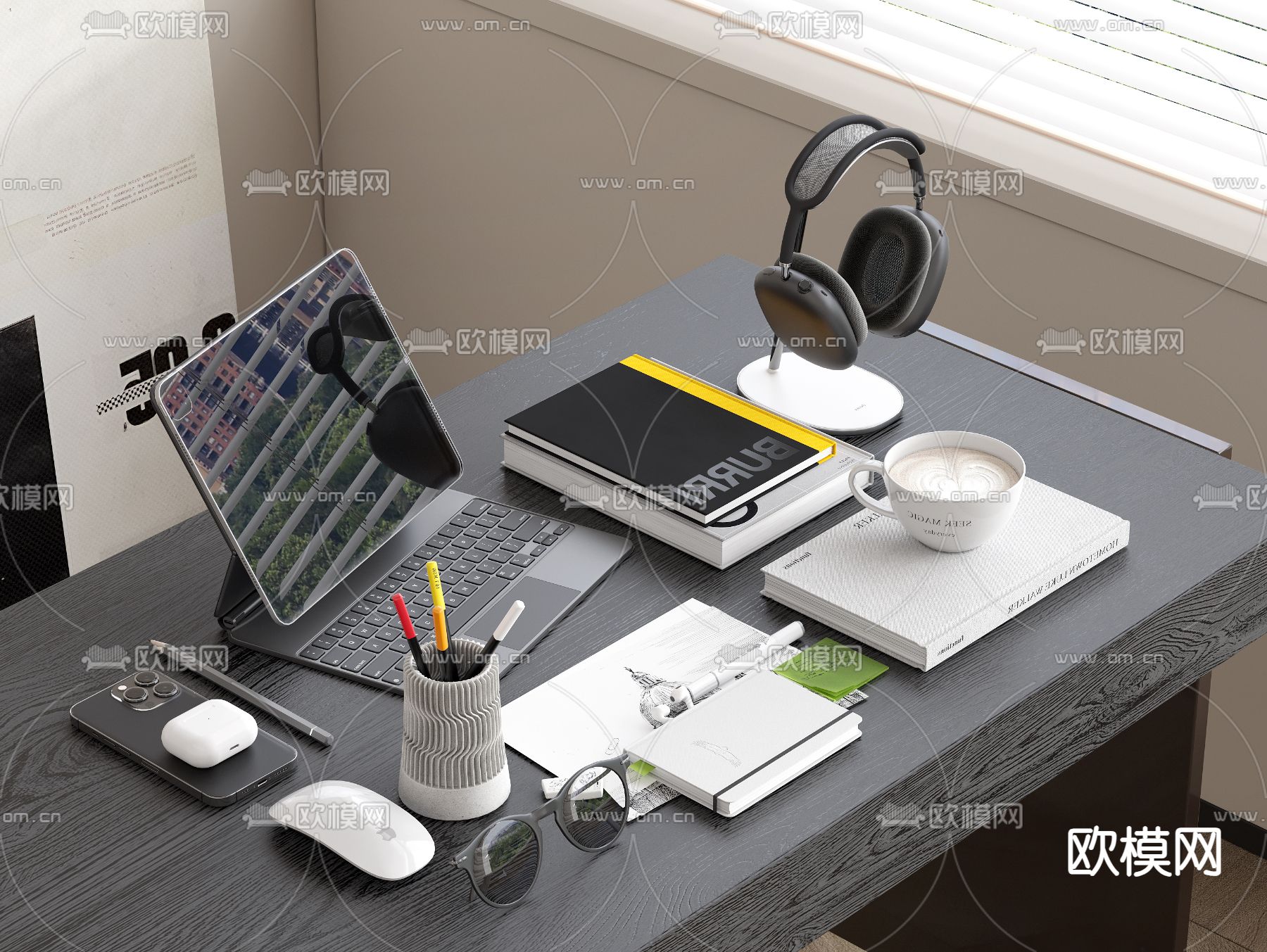 笔记本电脑 耳机 耳机架su模型下载（渲染图2）