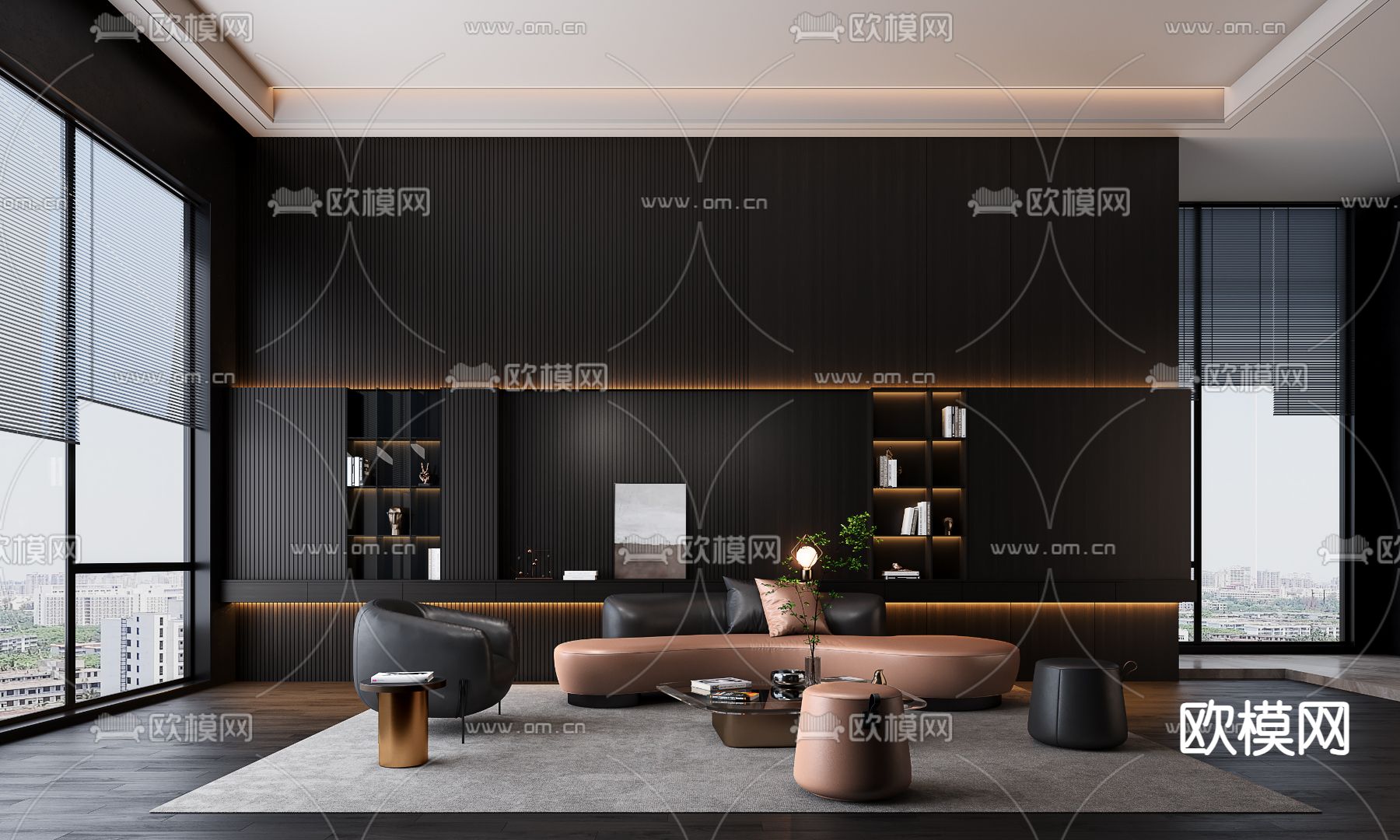 暗黑风客厅3d模型下载