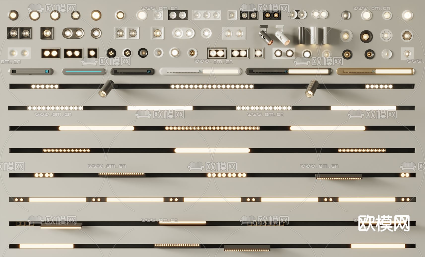 现代筒灯 射灯 轨道灯 磁吸灯su模型下载（渲染图1）