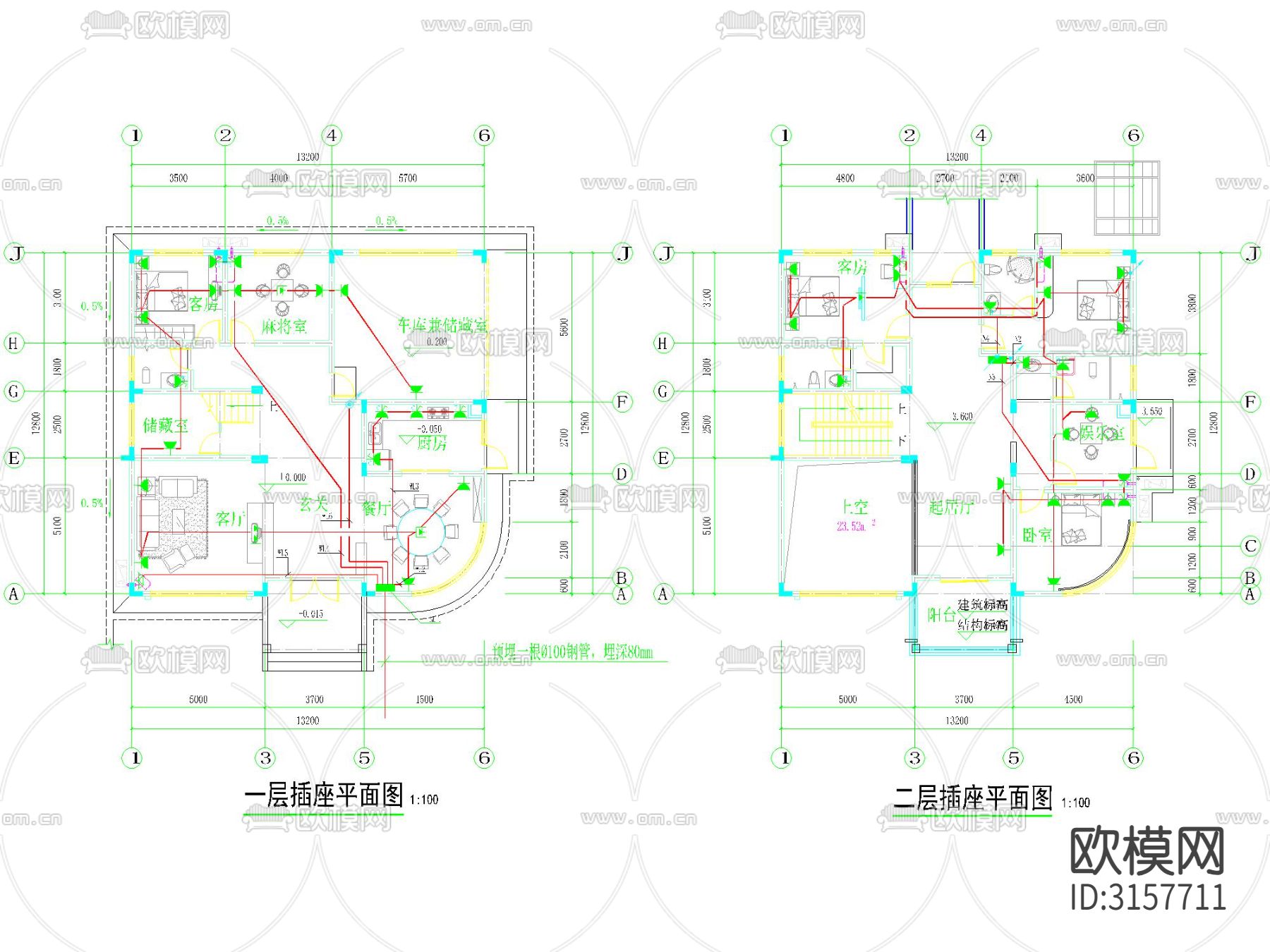 三层独栋别墅建筑cad施工图下载（渲染图5）