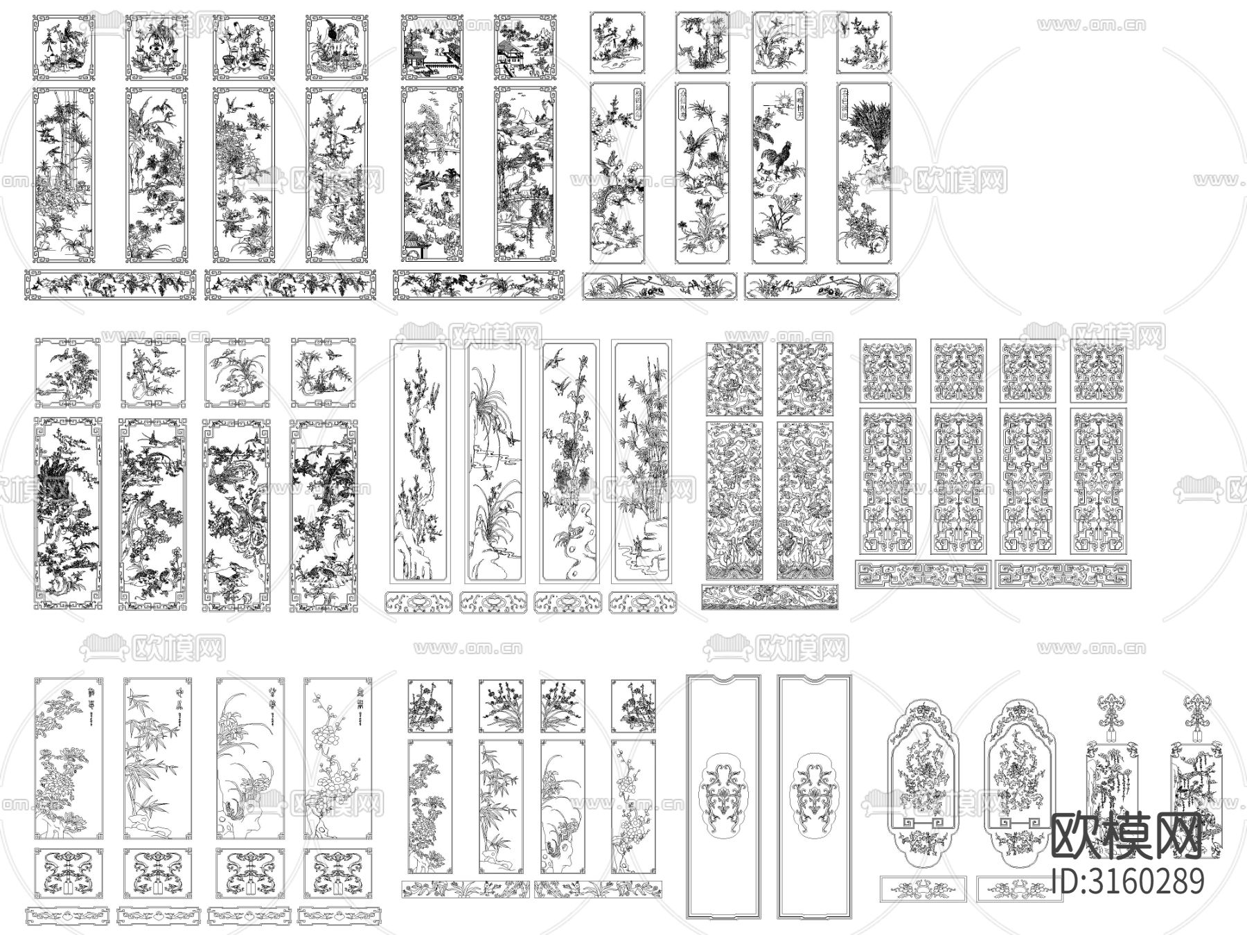 中式古典雕花装饰画cad图库下载（渲染图10）