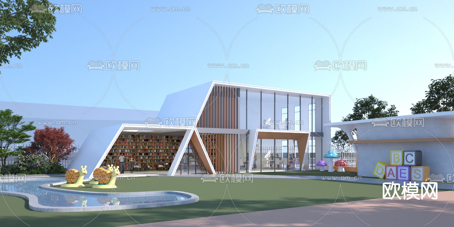 图书馆外观3d模型下载