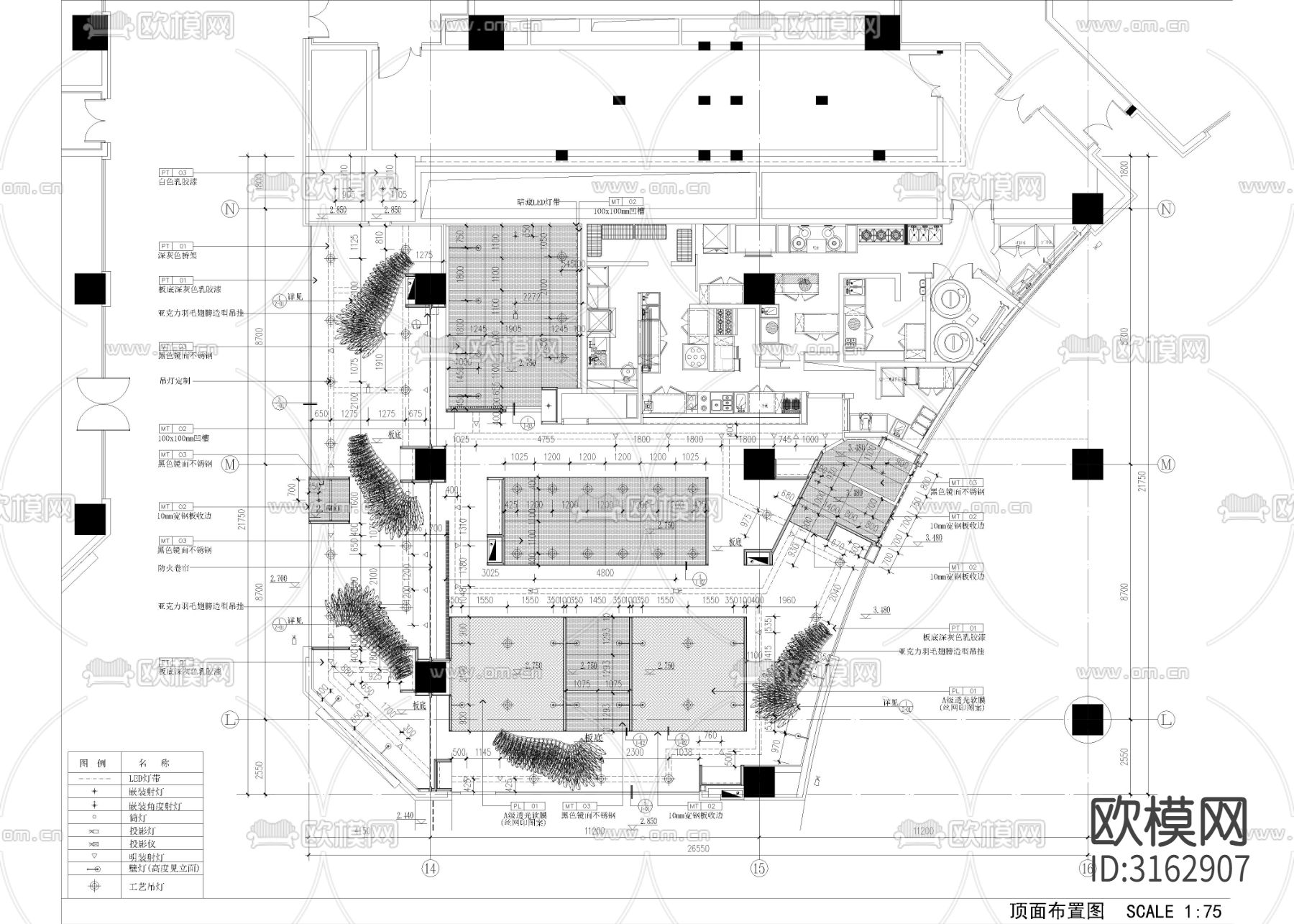 580㎡餐厅 餐厅餐饮cad施工图下载（渲染图2）
