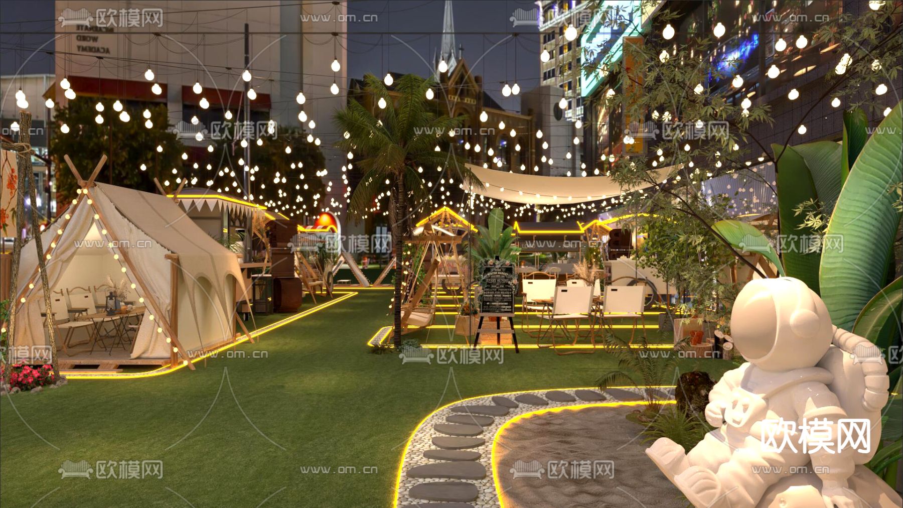 露营餐厅 网红餐厅 商业外摆 大排档3d模型下载（渲染图1）