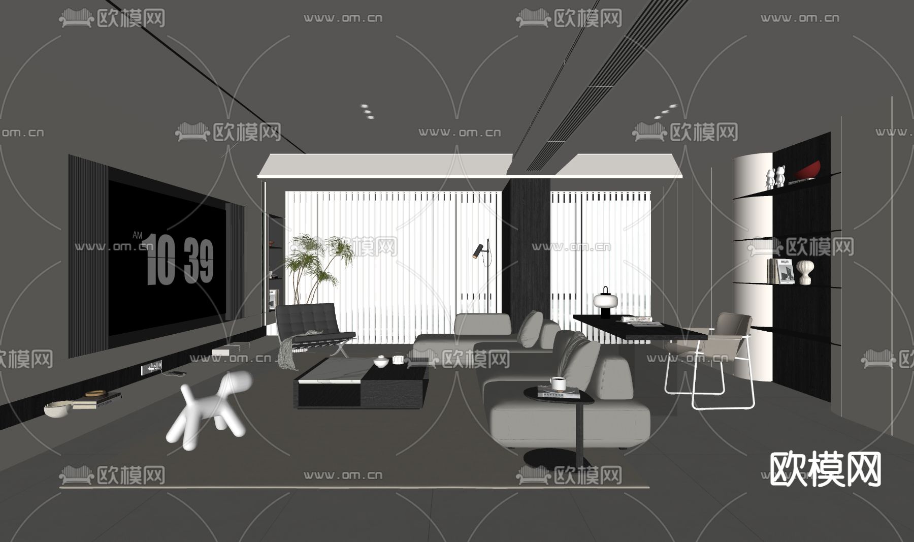 现代客厅su模型下载（渲染图2）