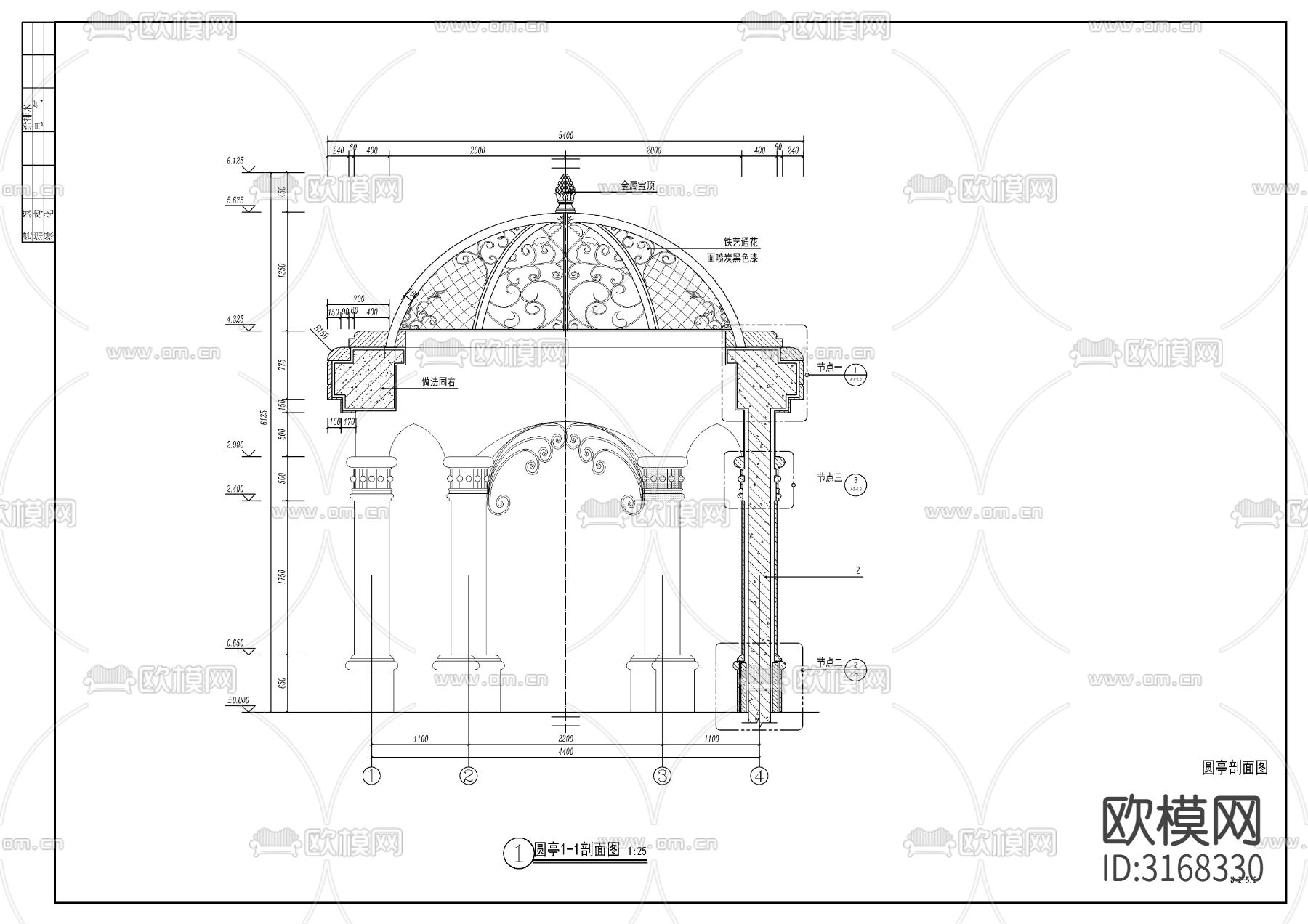 欧式景观圆亭cad大样图下载（渲染图7）
