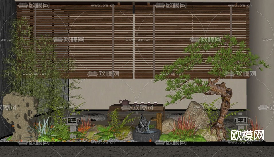 日式室内造景 景观造景 景观小品su模型下载(渲染图1)