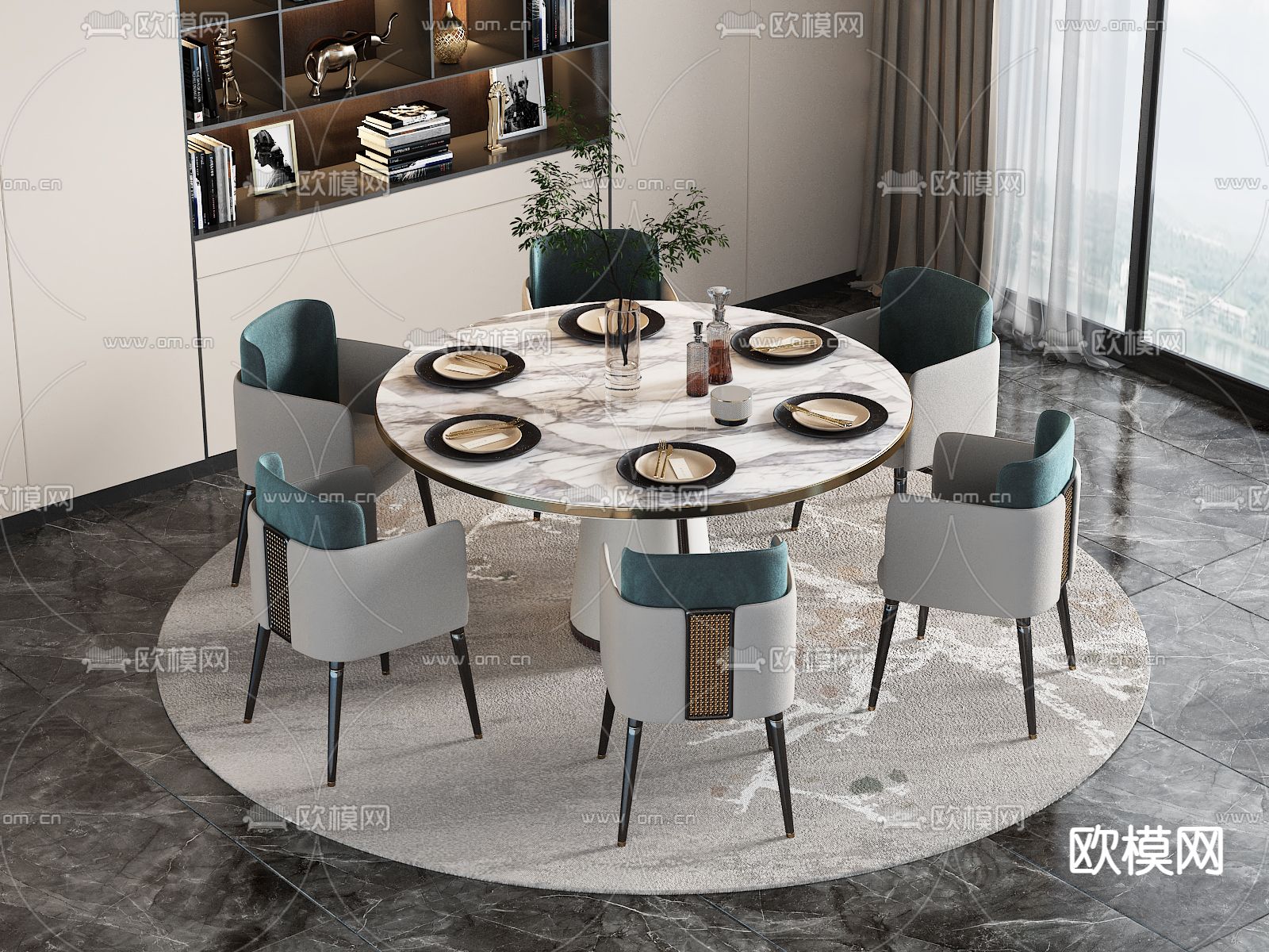 新中式餐桌椅3d模型下载