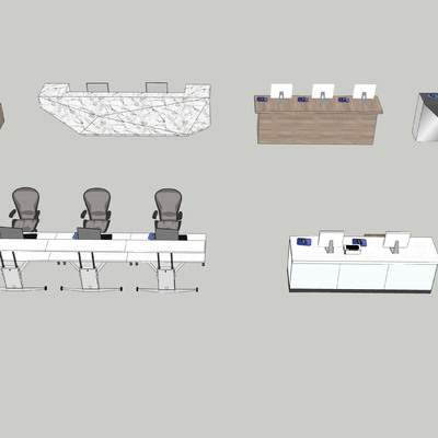  接待台 收银台su模型 