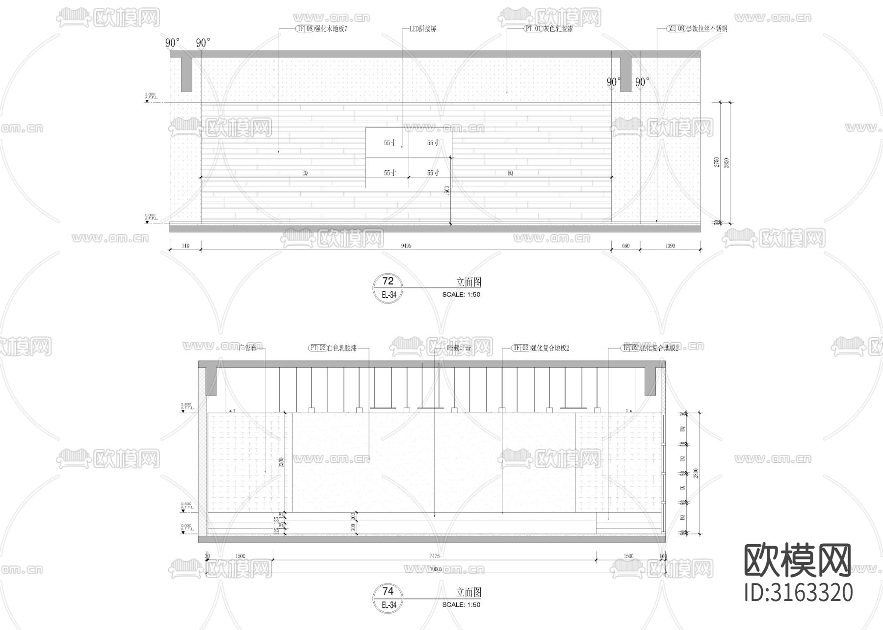 3320㎡健身房 健身中心cad施工图下载（渲染图5）