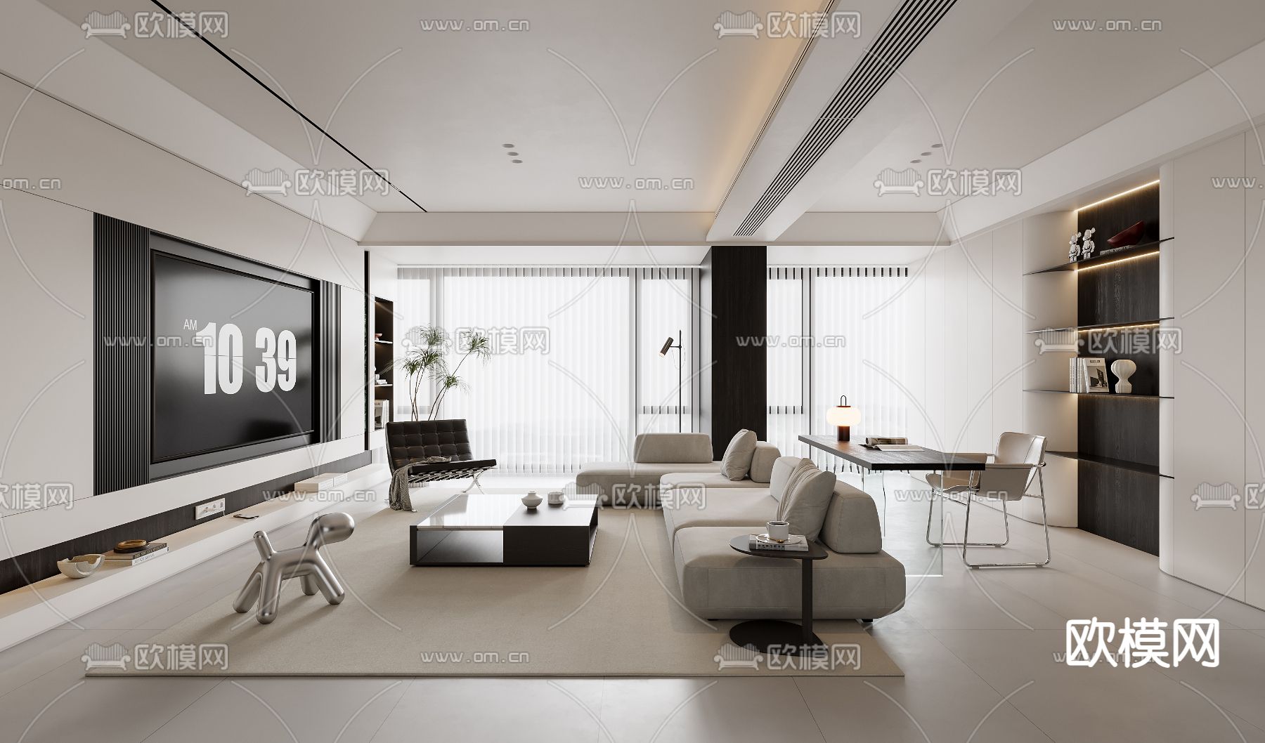 现代客厅su模型下载（渲染图1）