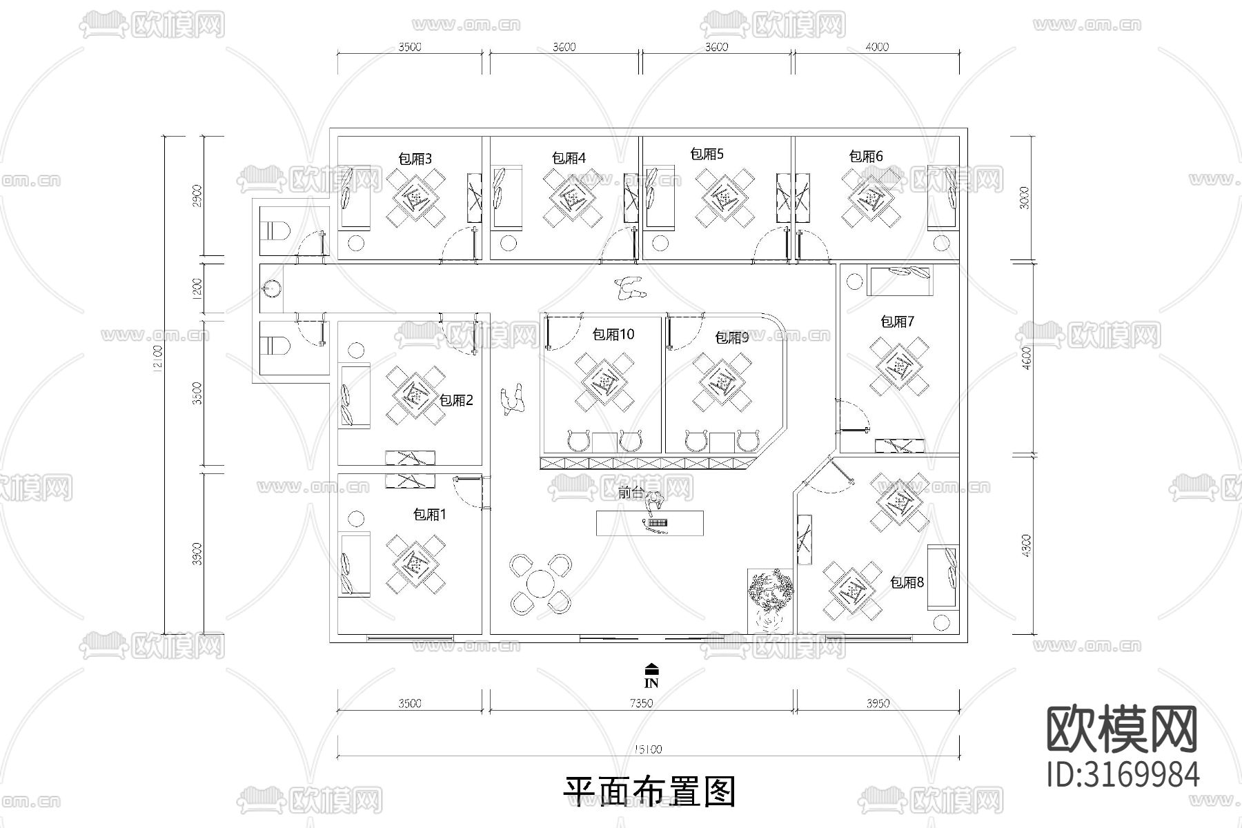 棋牌室 会所娱乐空间平面cad图库下载（渲染图2）