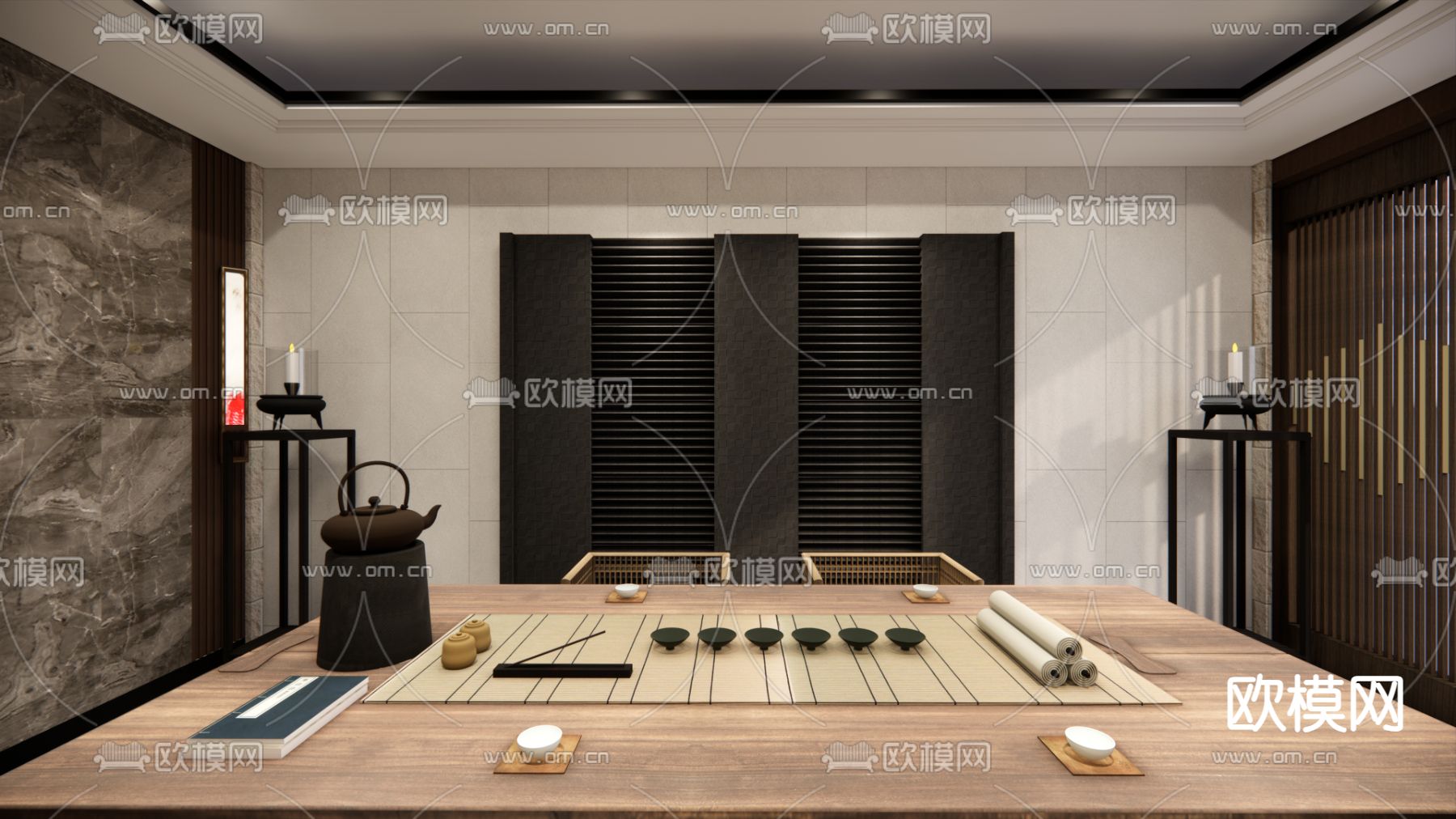 中式茶室su模型下载（渲染图4）