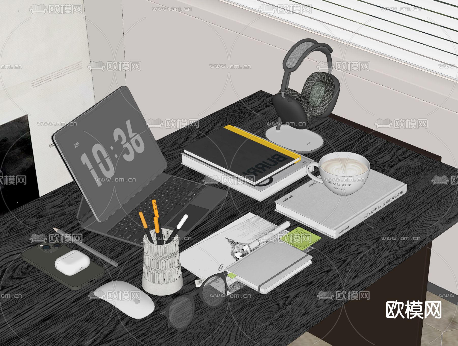 笔记本电脑 耳机 耳机架su模型下载（渲染图1）