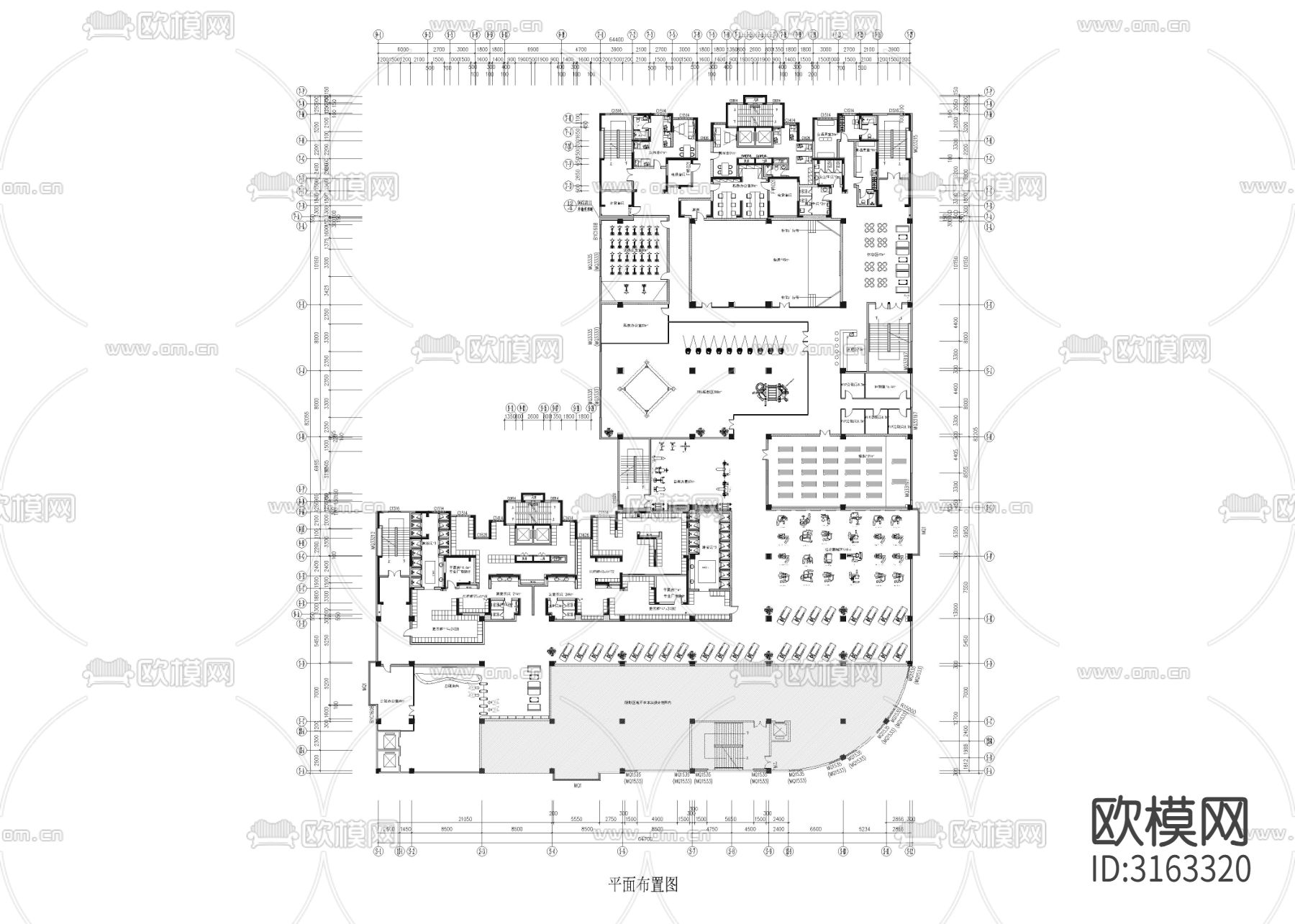 3320㎡健身房 健身中心cad施工图下载（渲染图1）