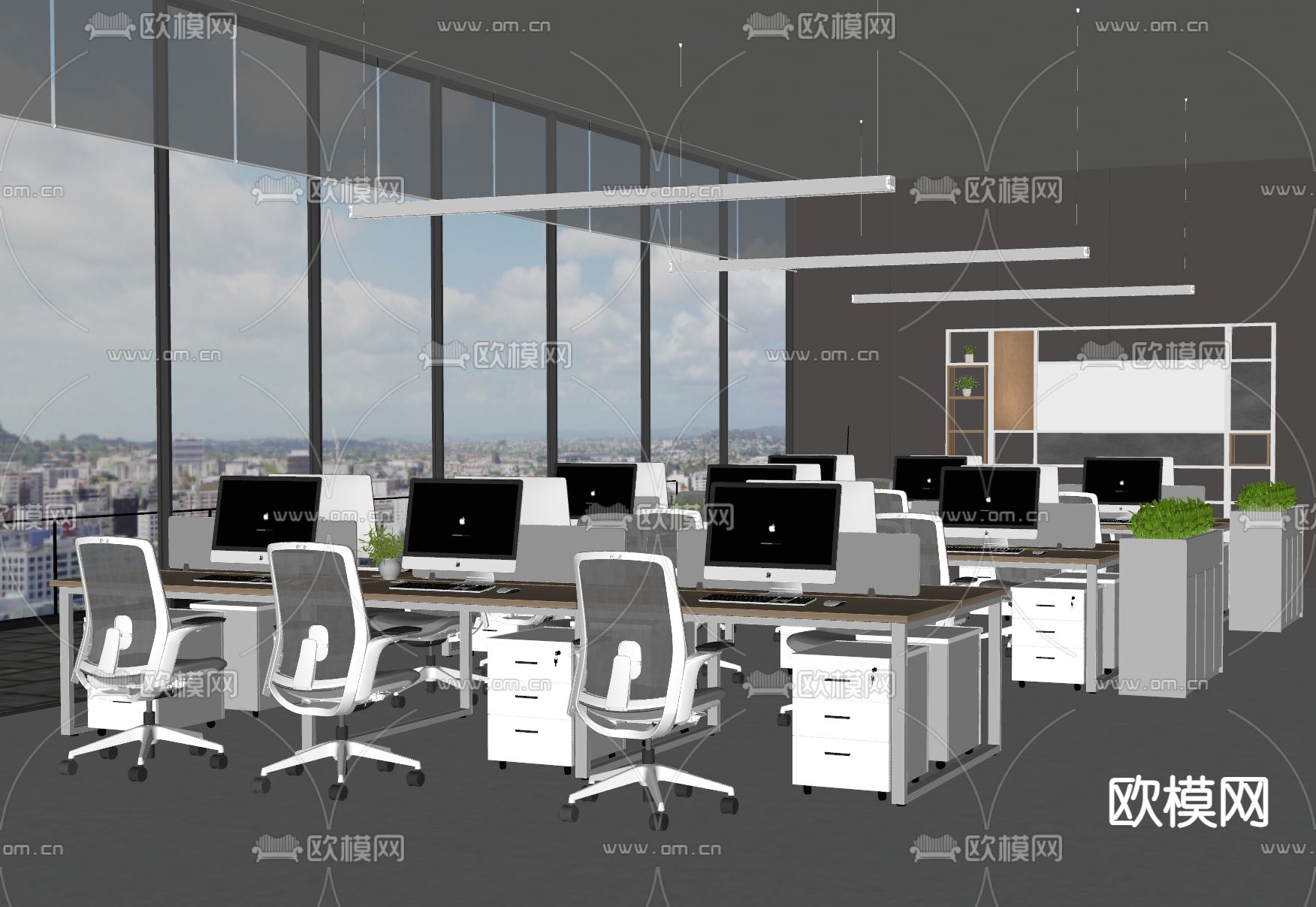 现代公共办公室 开放办公室su模型下载（渲染图1）