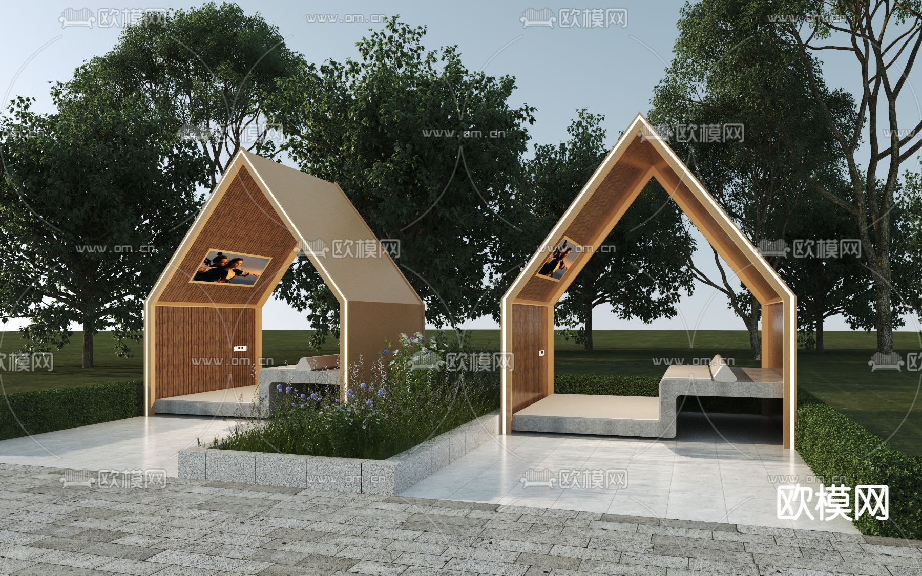 亭子 凉亭 廊架3d模型下载