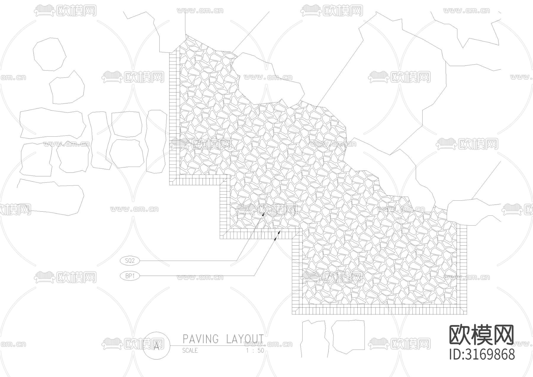 铺装 道路拼花详图剖面图cad图库下载（渲染图7）