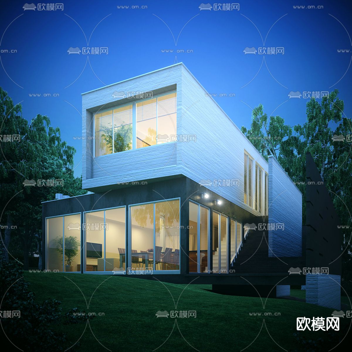 别墅外观 木屋 夜景3d模型下载