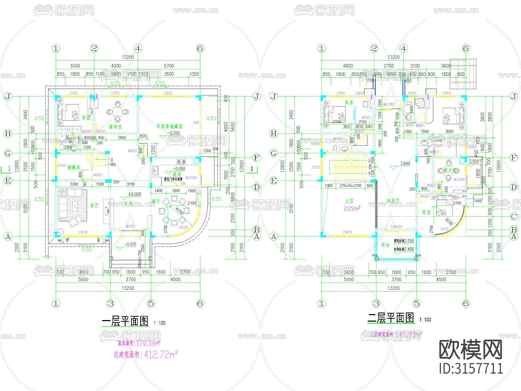 三层独栋别墅建筑cad施工图下载（渲染图3）
