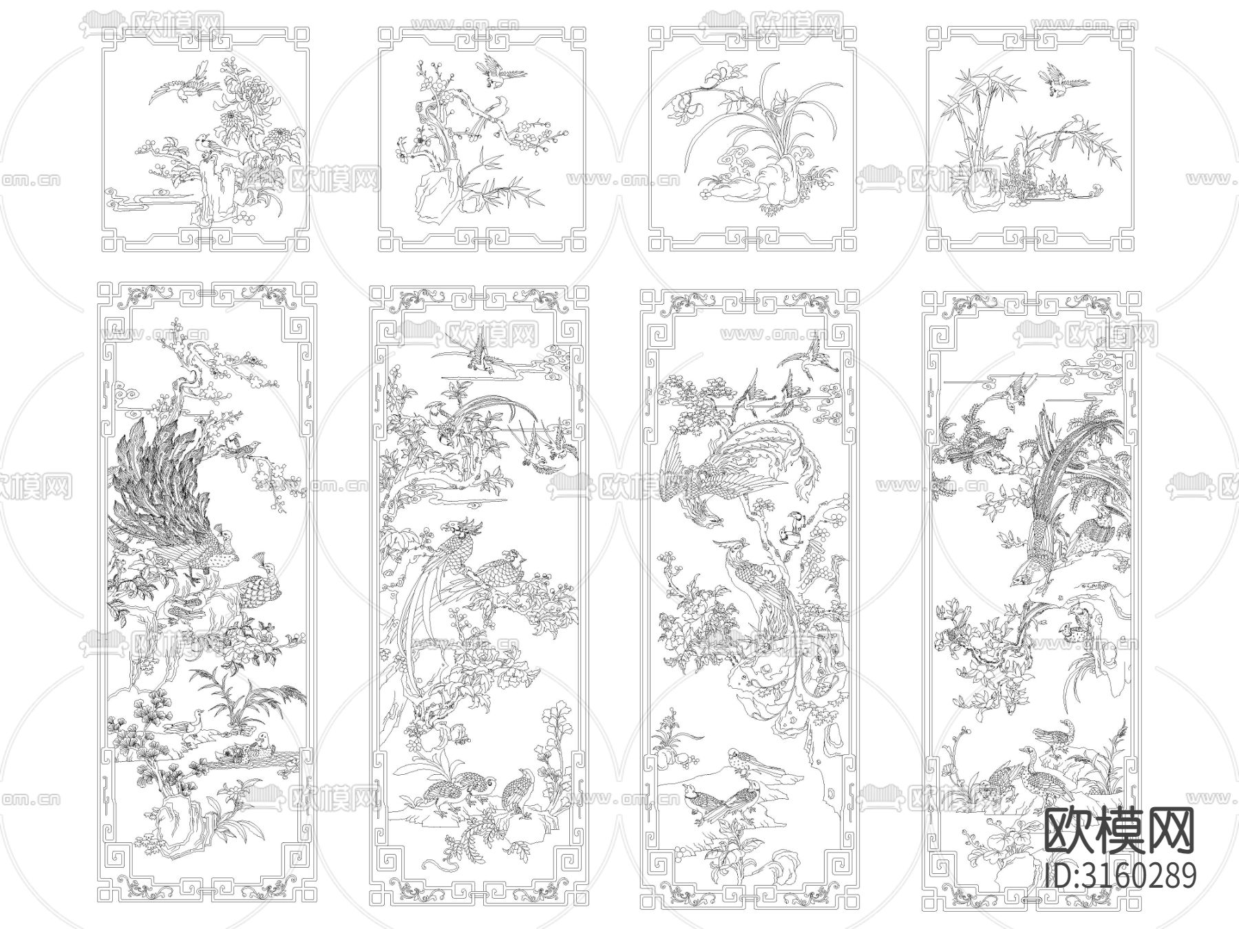 中式古典雕花装饰画cad图库下载（渲染图7）