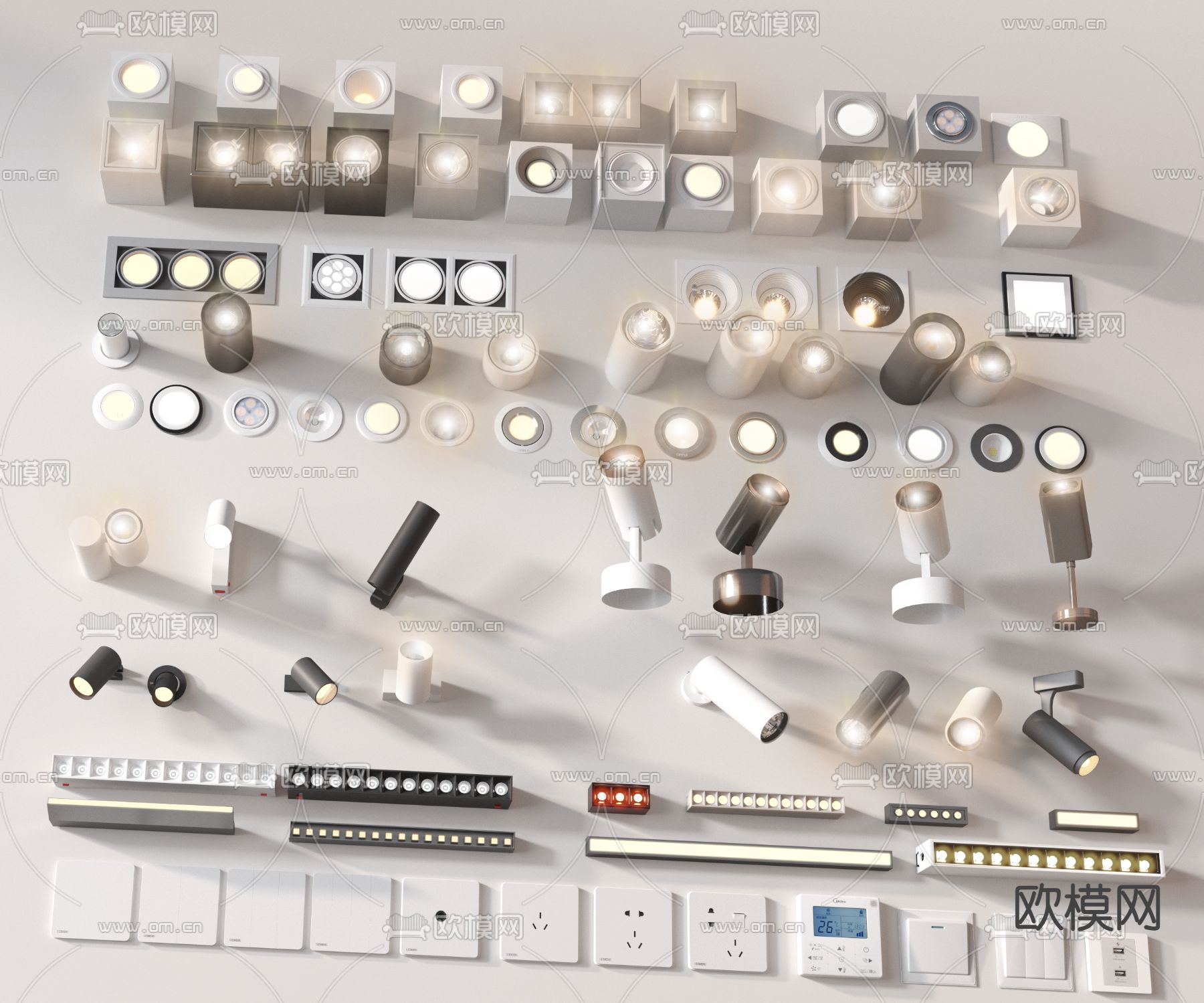 现代筒灯 射灯 明装射灯 牛眼灯 线型灯 转向灯 壁灯su模型下载（渲染图1）