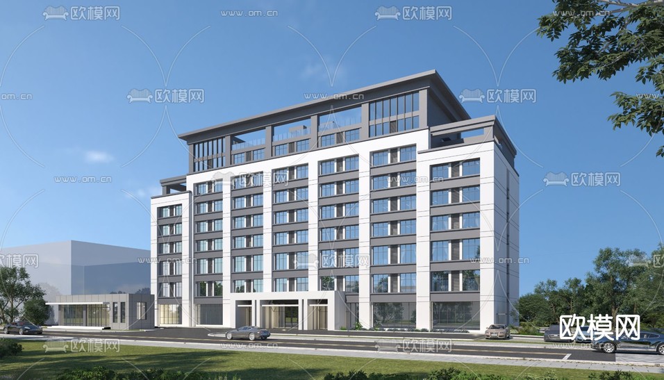 简欧多层办公楼外观3d模型下载