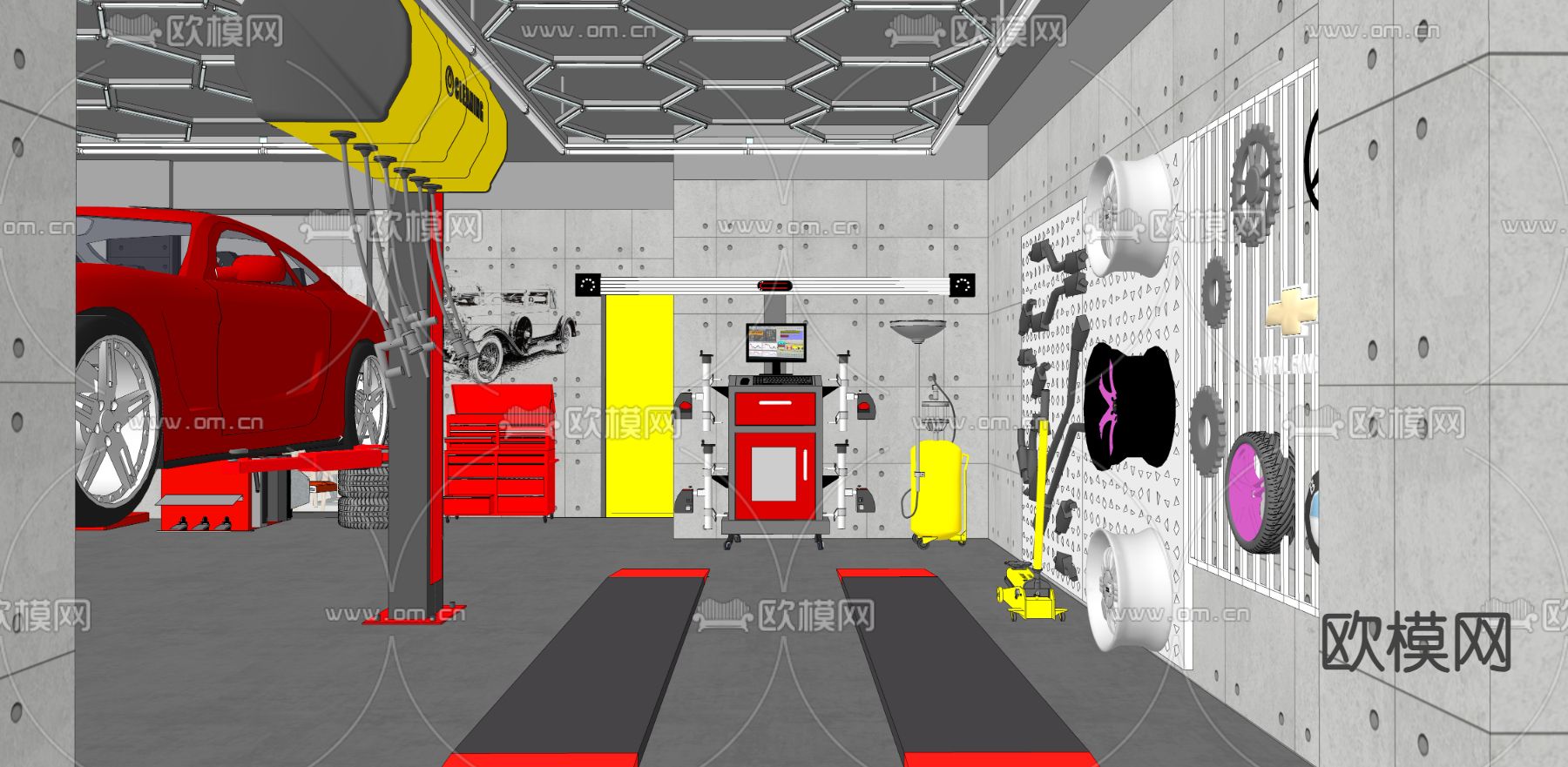 工业风汽修店su模型下载（渲染图1）