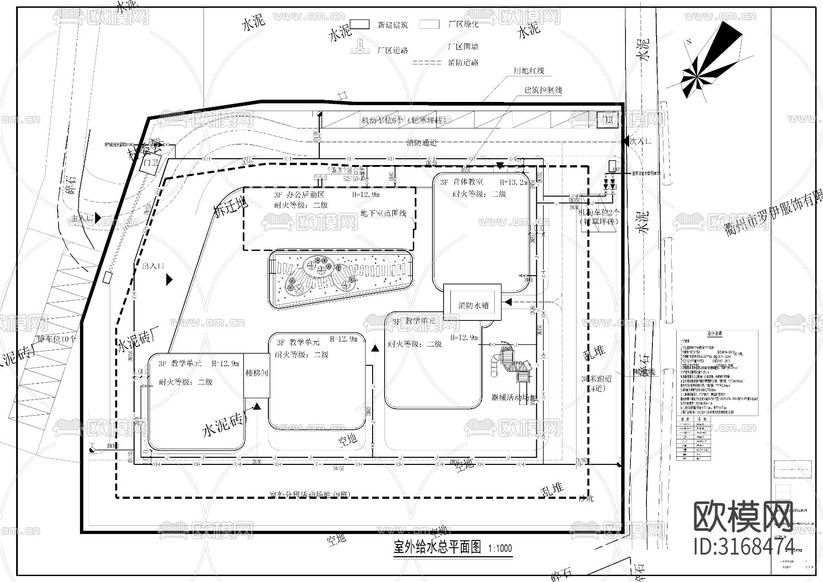 幼兒園給排水cad施工圖下載(渲染圖1)