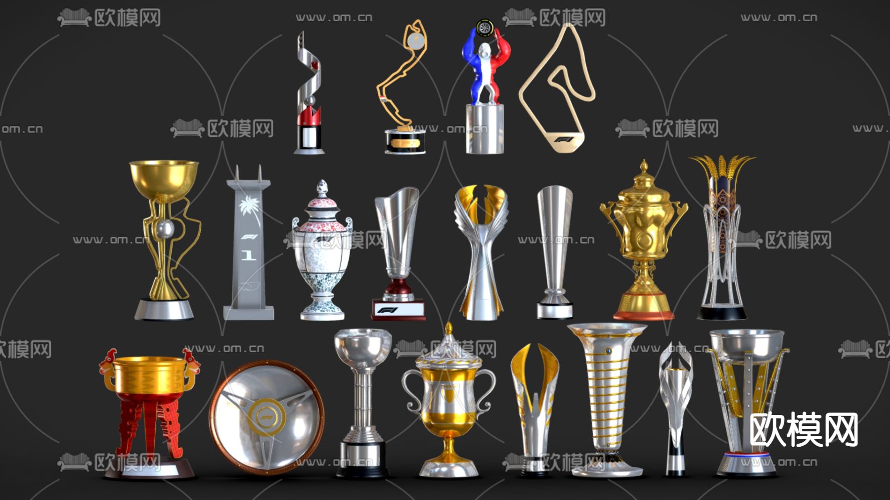 荣誉奖杯 奖牌 奖章3d模型下载
