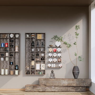  茶具 展示墙su模型 