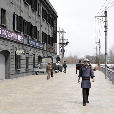  古建筑 特色建筑 人物码头 电线杆子su模型 