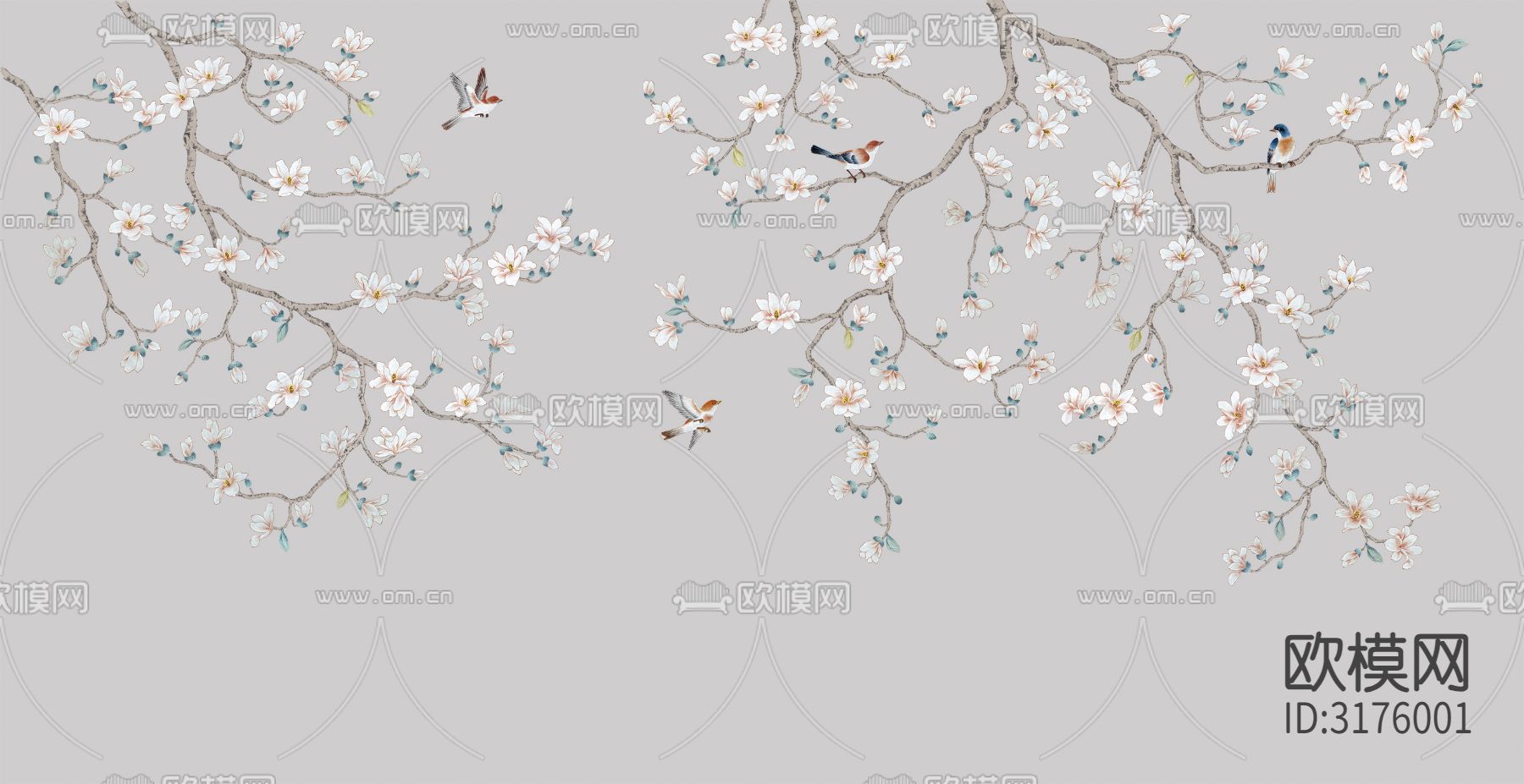 新中式花鸟壁纸贴图下载