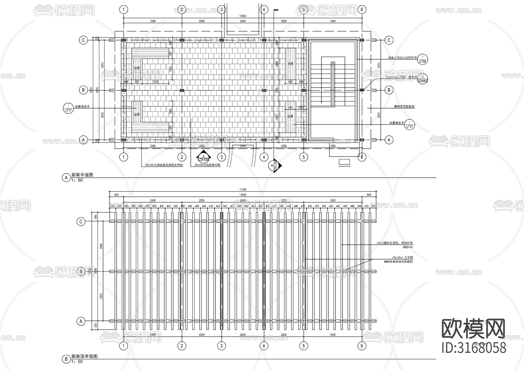 景观廊架cad大样图下载（渲染图4）
