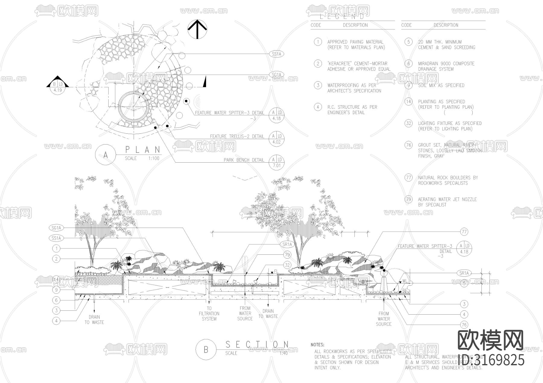 喷水涌泉详图剖面图cad图库下载（渲染图8）